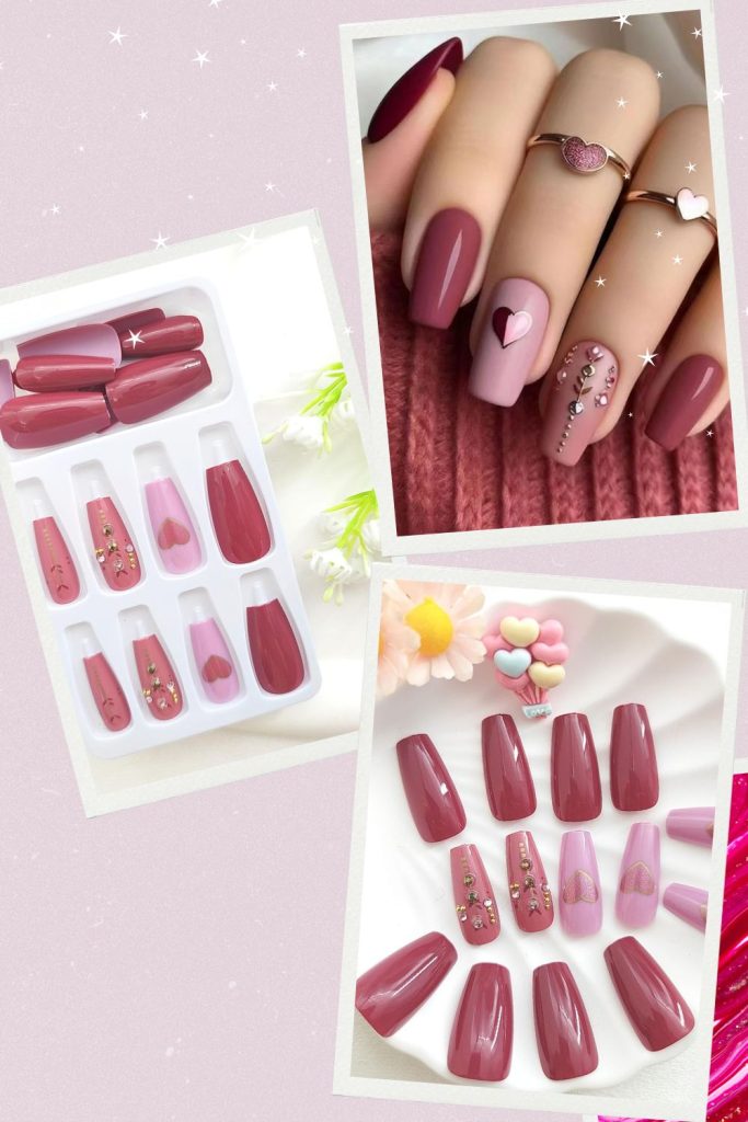 Press on Nails Medium Coffin Nails (Pink) for Women 24 pcs